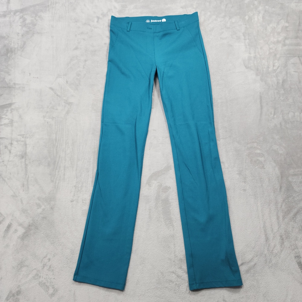 Betabrand Pants Women M TALL Blue Polka Dot Classic DPYP Straight Pull On Office